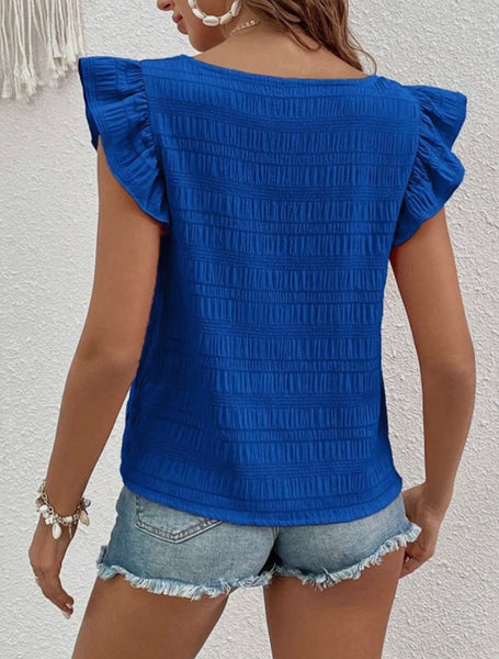 Blue Square Collar Ruffle Shirt