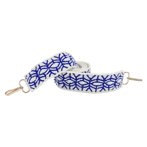 Beaded Blue & White Purse Strap