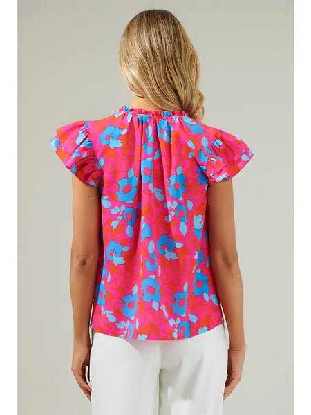 Floral Ruffle Sleeve - Fuschia