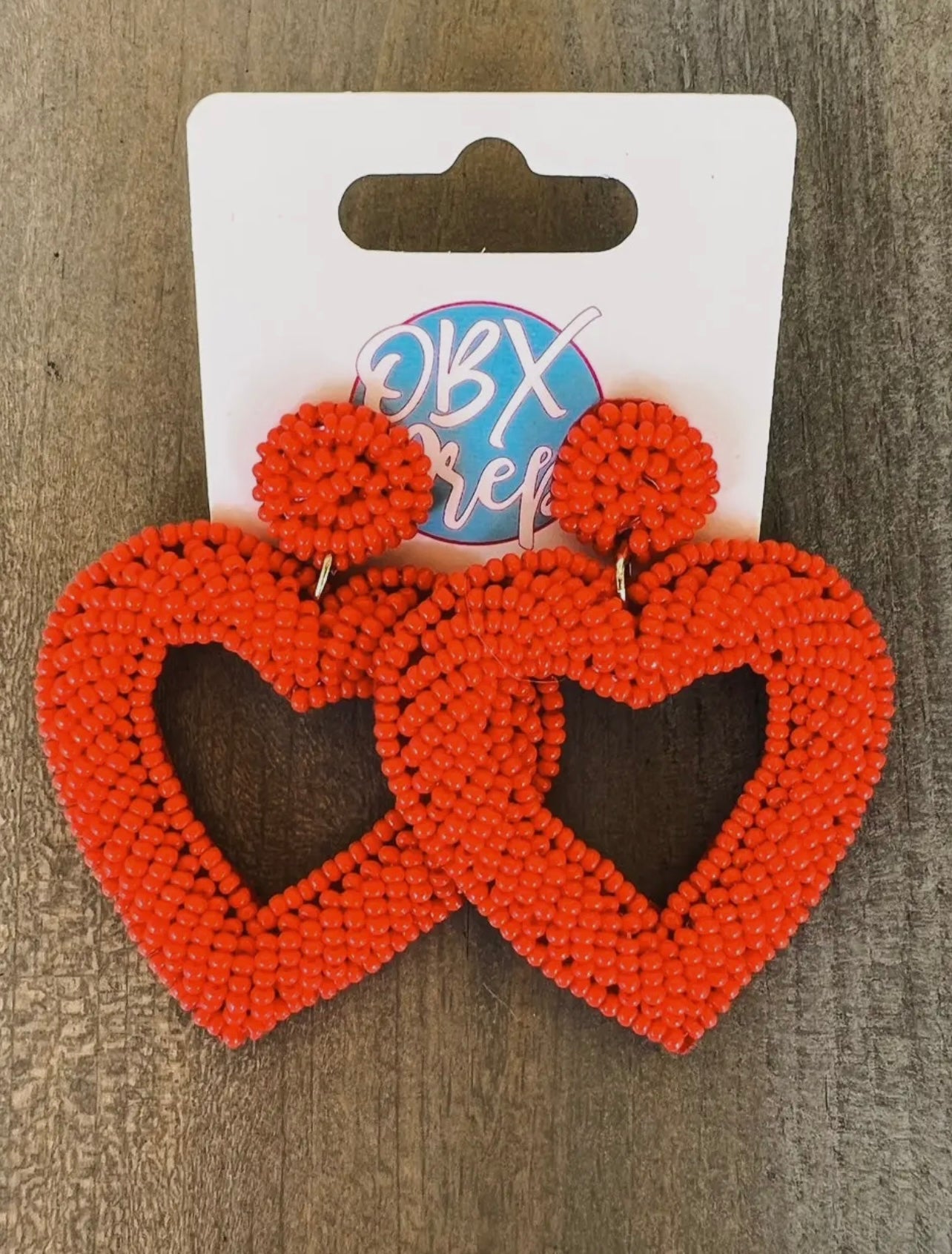 Red Beaded Heart Earrings