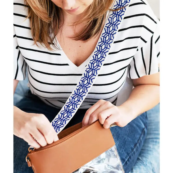 Beaded Blue & White Purse Strap