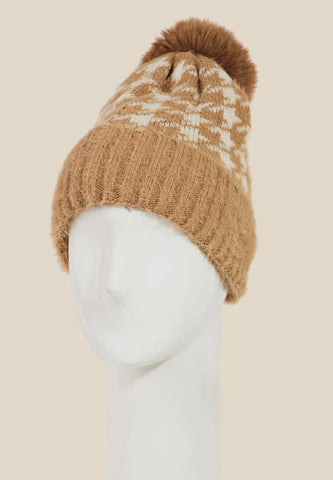 Tan Houndstooth Beanie