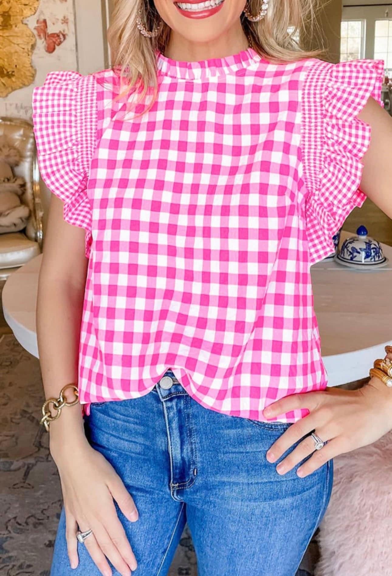 Pink Gingham Top