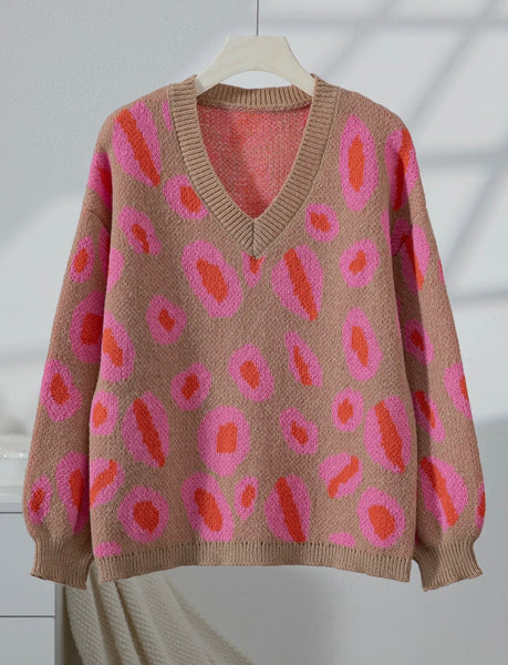 Slouchy V-Neck Leopard Sweater