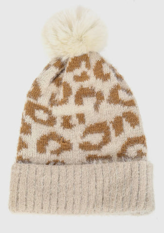 Leopard Pom Beanie