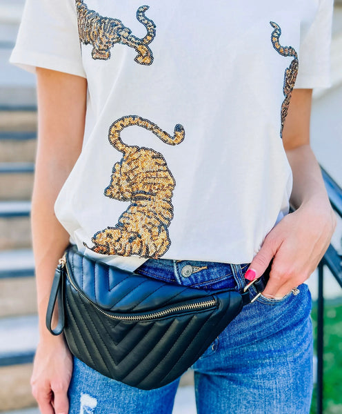 Black Quilted Belt Bag