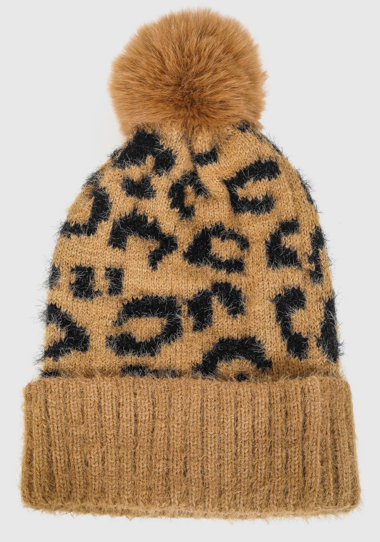 Tan/Black Leopard Pom Beanie