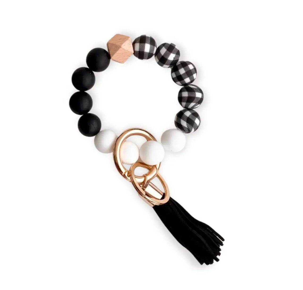 Bangle Keychain - Black and White Plaid