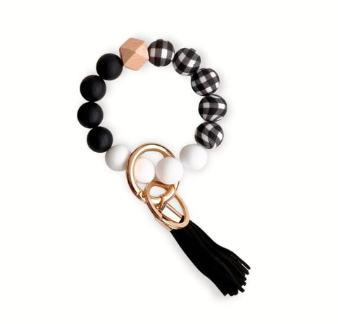 Bangle Keychain - Black and White Plaid