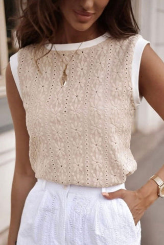 Tan Sweater with white trim