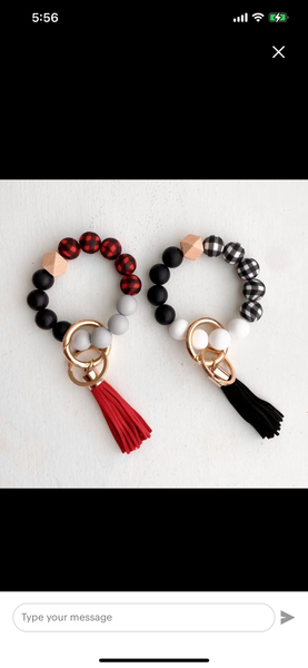 Bangle Keychain - Black and White Plaid