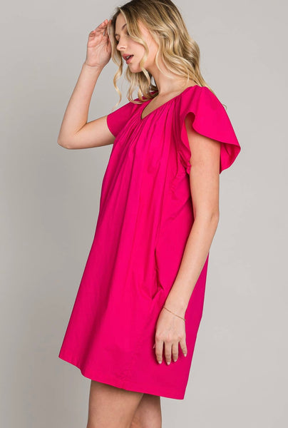 Poplin Flutter Sleeve Dress