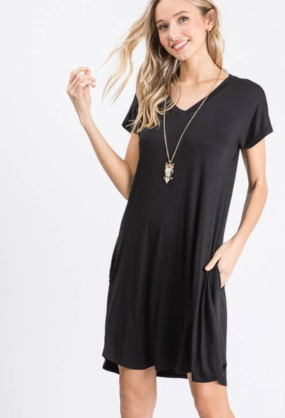 Solid Black Dress with Pockets