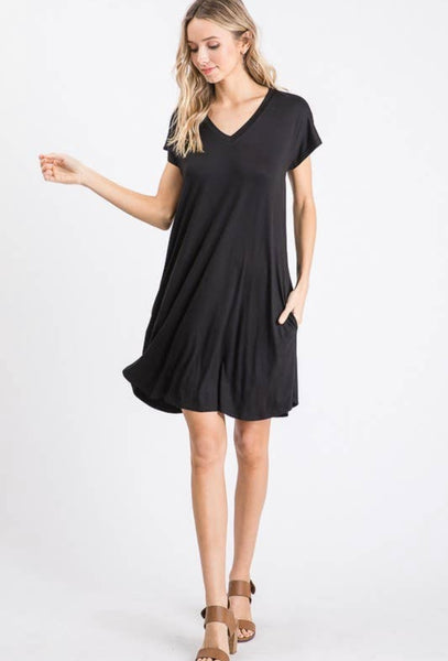 Solid Black Dress with Pockets