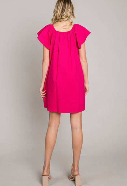 Poplin Flutter Sleeve Dress