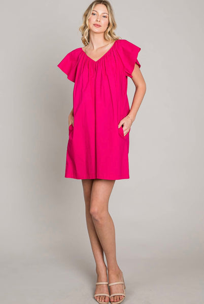 Poplin Flutter Sleeve Dress