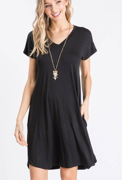 Solid Black Dress with Pockets