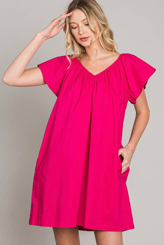 Poplin Flutter Sleeve Dress