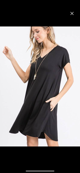 Solid Black Dress with Pockets
